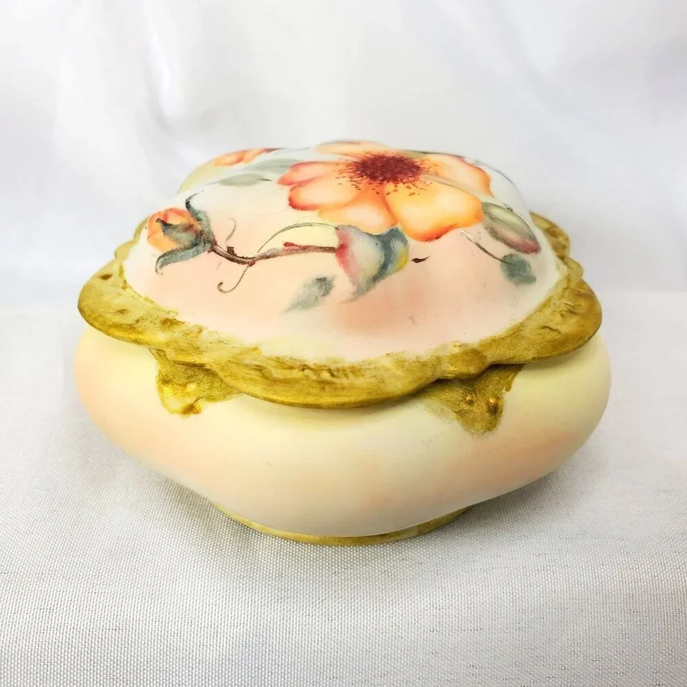 VTG Hand-Painted Cricket Jewelry Box Lidded Porcelain Trinket Box By L. Gibson